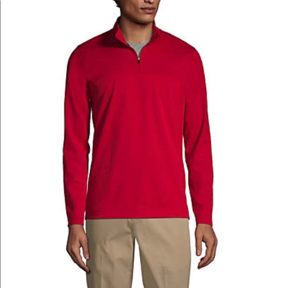 Lands End Men’s Red Azalea Zip Pullover Long Sleeve, Size Lg